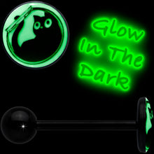 Load image into Gallery viewer, Glow in the Dark Black Anodized Fishbowl Kitty Cat Barbell Tongue Ring by Onyx O
