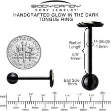 Load image into Gallery viewer, Glow in the Dark Black Anodized Fishbowl Kitty Cat Barbell Tongue Ring by Onyx O
