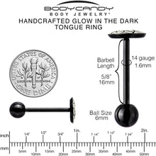 Load image into Gallery viewer, Glow in the Dark Black Anodized Halloween Ghost and Dog Barbell Tongue Ring by Onyx O
