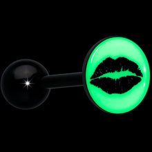 Load image into Gallery viewer, Black Glow in the Dark Lipstick Kiss Mark Barbell Tongue Ring by Onyx O
