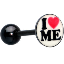 Load image into Gallery viewer, Black Glow in the Dark I Love Me Barbell Tongue Ring by Onyx O
