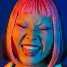 Load image into Gallery viewer, Glow in the Dark Black Anodized Kitty Cat Barbell Tongue Ring by Onyx O
