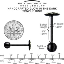 Load image into Gallery viewer, Glow in the Dark Black Anodized Kitty Cat Barbell Tongue Ring by Onyx O
