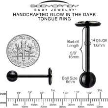 将图片加载到图库查看器，Glow in the Dark Black Anodized Mystic Mushroom Barbell Tongue Ring by Onyx O
