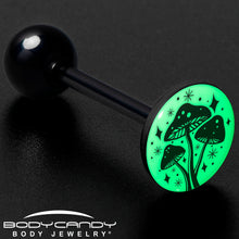 将图片加载到图库查看器，Glow in the Dark Black Anodized Mystic Mushroom Barbell Tongue Ring by Onyx O
