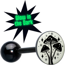 将图片加载到图库查看器，Glow in the Dark Black Anodized Mystic Mushroom Barbell Tongue Ring by Onyx O
