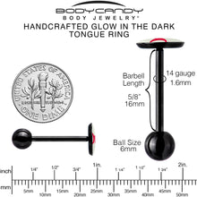 Load image into Gallery viewer, Glow in the Dark Black Anodized OUI Barbell Tongue Ring by Onyx O
