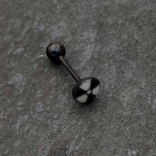 Load image into Gallery viewer, Glow in the Dark Black Anodized Radioactive Barbell Tongue Ring by Onyx O
