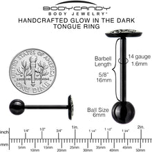 Load image into Gallery viewer, Glow in the Dark Black Anodized Skeleton Kitty Cat Barbell Tongue Ring by Onyx O
