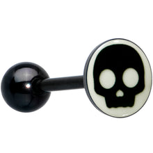 Load image into Gallery viewer, Glow in the Dark Black Anodized Simple Skull Barbell Tongue Ring by Onyx O
