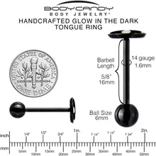 Load image into Gallery viewer, Glow in the Dark Black Anodized Simple Skull Barbell Tongue Ring by Onyx O
