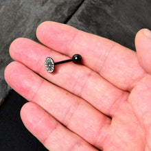 Load image into Gallery viewer, Black Glow in the Dark Heart Spider Web Barbell Tongue Ring by Onyx O

