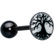 Load image into Gallery viewer, Glow in the Dark Black Anodized Tree of Life Barbell Tongue Ring by Onyx O
