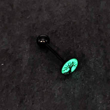 Load image into Gallery viewer, Glow in the Dark Black Anodized Tree of Life Barbell Tongue Ring by Onyx O
