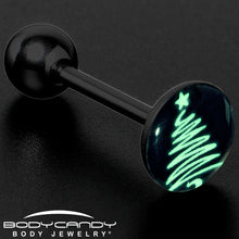 Load image into Gallery viewer, Black Glow in the Dark Holiday Christmas Tree Tongue Ring by Onyx O
