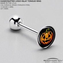 Load image into Gallery viewer, Orange Pumpkin Cat Jack-O-Lantern Barbell Tongue Ring by Onyx O
