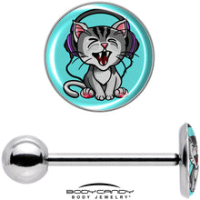 Load image into Gallery viewer, Heavy Metal Kitty Cat Barbell Tongue Ring by Onyx O
