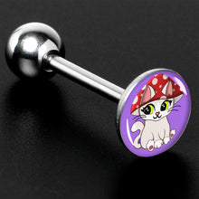 Load image into Gallery viewer, Polka Dot Mushroom Hat Cat Barbell Tongue Ring by Onyx O
