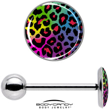Load image into Gallery viewer, Rainbow Cheetah Print Barbell Tongue Ring by Onyx O
