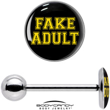 Load image into Gallery viewer, Black Yellow Fake Adult Barbell Tongue Ring by Onyx O
