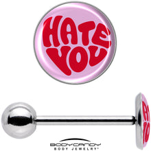 将图片加载到图库查看器，Retro Text Hate You Barbell Tongue Ring by Onyx O
