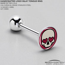 Load image into Gallery viewer, Valentine Heart Skull Barbell Tongue Ring
