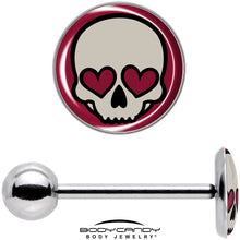 Load image into Gallery viewer, Valentine Heart Skull Barbell Tongue Ring
