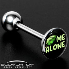 Load image into Gallery viewer, Black Green Leaf Me Alone Barbell Tongue Ring by Onyx O
