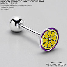 Load image into Gallery viewer, Yellow Slice of Lemon Barbell Tongue Ring by Onyx O
