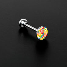 Load image into Gallery viewer, Rainbow Swirl Lollipop Barbell Tongue Ring by Onyx O
