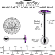 Load image into Gallery viewer, Crescent Moon Heart Barbell Tongue Ring by Onyx O
