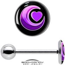 Load image into Gallery viewer, Crescent Moon Heart Barbell Tongue Ring by Onyx O
