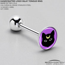Load image into Gallery viewer, Black Mystic Kitty Cat Barbell Tongue Ring by Onyx O
