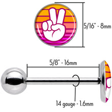 Load image into Gallery viewer, Retro Stripes Peace Sign Fingers Barbell Tongue Ring by Onyx O
