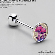 将图片加载到图库查看器，Artist Drawn Pink Mushrooms Barbell Tongue Ring by Onyx O
