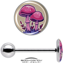 将图片加载到图库查看器，Artist Drawn Pink Mushrooms Barbell Tongue Ring by Onyx O
