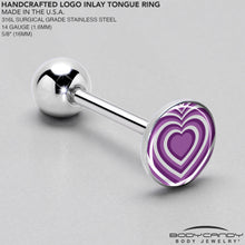 Load image into Gallery viewer, Purple Retro Heart Barbell Tongue Ring by Onyx O
