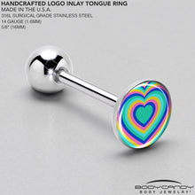 Load image into Gallery viewer, Rainbow Retro Heart Barbell Tongue Ring by Onyx O
