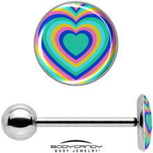 Load image into Gallery viewer, Rainbow Retro Heart Barbell Tongue Ring by Onyx O
