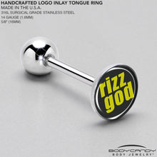 Load image into Gallery viewer, RIZZ GOD Barbell Tongue Ring by Onyx O
