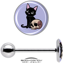 将图片加载到图库查看器，Skull Cat Barbell Tongue Ring by Onyx O
