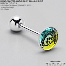 Load image into Gallery viewer, Blue Haze Sunset Skull and Palms Barbell Tongue Ring by Onyx O
