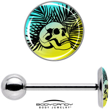 Load image into Gallery viewer, Blue Haze Sunset Skull and Palms Barbell Tongue Ring by Onyx O
