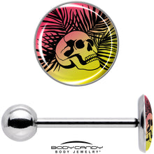 Load image into Gallery viewer, Red Haze Sunset Skull and Palms Barbell Tongue Ring by Onyx O
