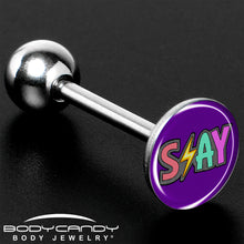 Load image into Gallery viewer, Colorful Lighting SLAY Barbell Tongue Ring by Onyx O
