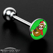 Load image into Gallery viewer, Santa Sloth Holiday Barbell Tongue Ring by Onyx O

