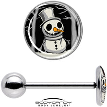 Load image into Gallery viewer, Christmas Holiday Spooky Snowman Barbell Tongue Ring by Onyx O
