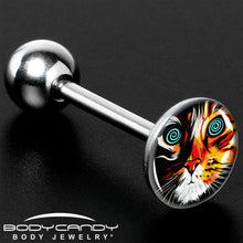 Load image into Gallery viewer, Colorful Trippy Cat Barbell Tongue Ring by Onyx O
