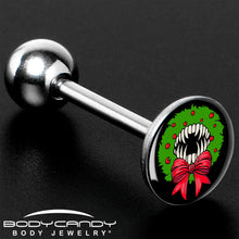 Load image into Gallery viewer, Holiday Vampire Wreath Barbell Tongue Ring by Onyx O

