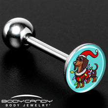 Load image into Gallery viewer, Christmas Holiday Weiner Dog Barbell Tongue Ring by Onyx O
